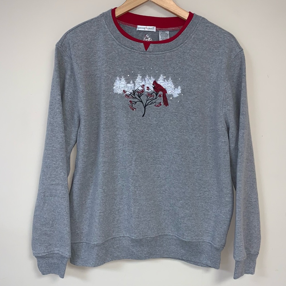 Cardinal Bird Sweatshirt Women’s PXL Winter Snow Scene Gem Top Holiday Pullover